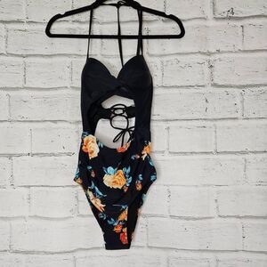 NEW Cupshe Women's Multi Color Twist Top High Waist Cut Out 1Pc Swimsuit XS